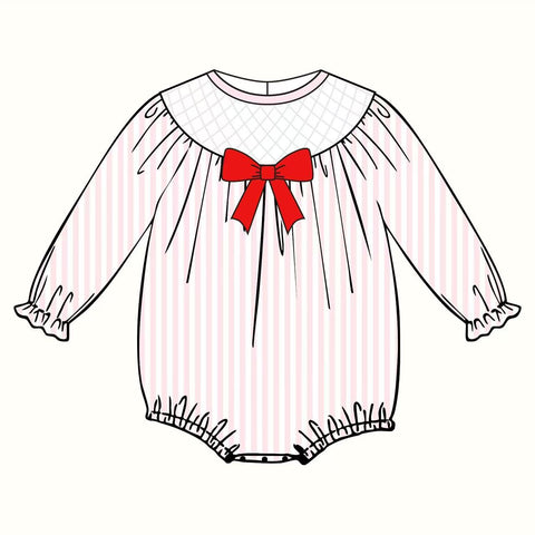 Preorder 10.29 MOQ 5 pcs LR2773 Bows Stripe Pink Baby Bubble Romper