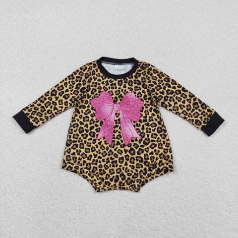 LR2775 Leopard Bows Baby Girls Bubble Romper