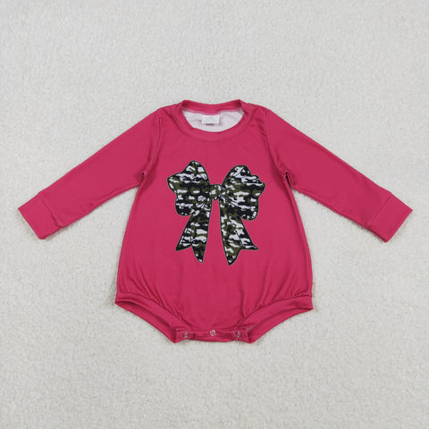 LR2776 Bows Cow Pink Baby Girls Bubble Romper