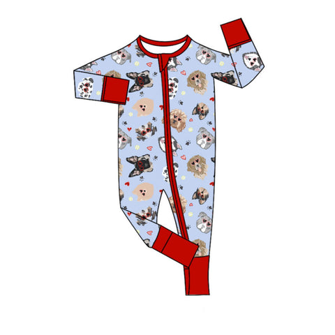 10.10 Pre-order LR2779 baby girls puppy blue zipper long sleeves romper
