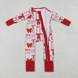 LR2780 Valentine's Day Coquette Bows Red Baby Sleepers Footie Romper