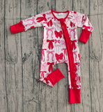 Preorder Samples LR2780 baby girls pink red bow zipper long sleeves romper