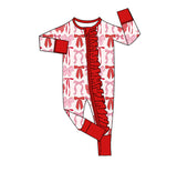 Preorder Samples LR2780 baby girls pink red bow zipper long sleeves romper