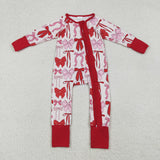 LR2780 Valentine's Day Coquette Bows Red Baby Sleepers Footie Romper