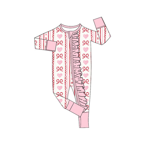 10.10 Pre-order LR2781 baby girls stripe pink red bow zipper long sleeves romper