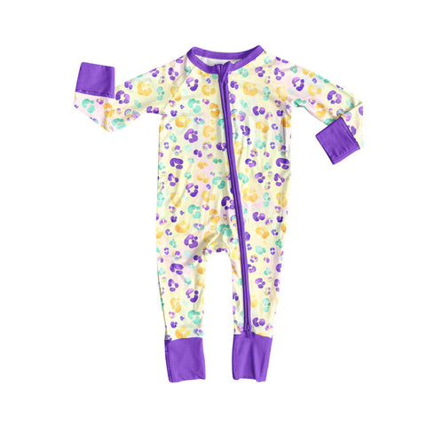 10.10 Pre-order LR2782 baby girls Maidi Gras leopard zipper long sleeves romper