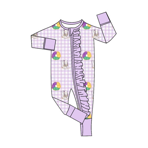 10.10 Pre-order LR2783 baby girls Maidi Gras checkered floral zipper long sleeves romper