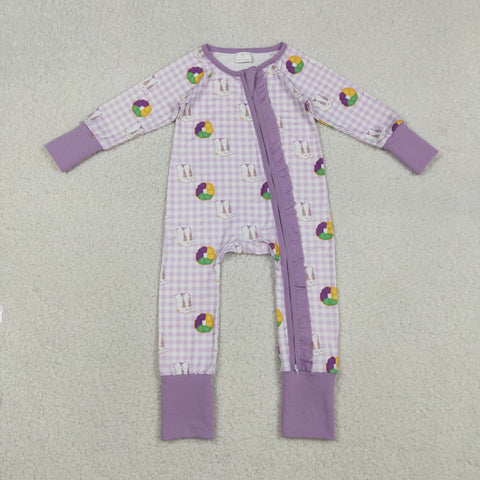 LR2783 Mardi Gras Donut  Baby Sleepers Footie Romper