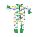 10.10 Pre-order LR2784 baby boys Maidi Gras Crocodile zipper green long sleeves romper