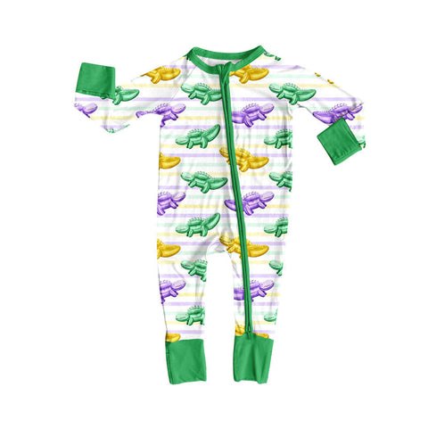 10.10 Pre-order LR2784 baby boys Maidi Gras Crocodile zipper green long sleeves romper
