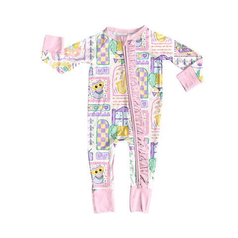 10.10 Pre-order LR2785 baby girls Maidi Gras zipper floral long sleeves romper