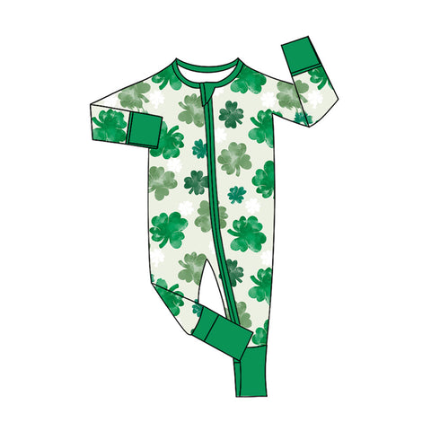 10.10 Pre-order LR2787 baby St Patrick's Day zipper green long sleeves romper