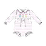 Preorder 11.04 MOQ 5 pcs LR2790 Easter Bunny Egg Bows Pink Baby Girls Romper