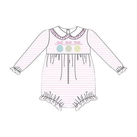 Preorder 11.04 MOQ 5 pcs LR2790 Easter Bunny Egg Bows Pink Baby Girls Romper