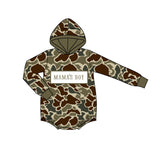 Preorder Samples LR2791 Embroidery MAMA'S BOY Camo Hoodie Baby Boys Romper