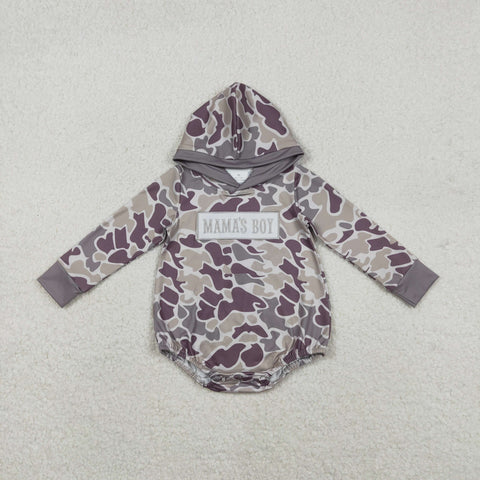 LR2792 Embroidery MAMA'S BOY Camo Hoodie Baby Boys Romper