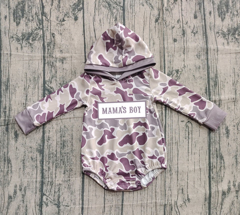 Preorder Samples LR2792 Embroidery MAMA'S BOY Camo Hoodie Baby Boys Romper
