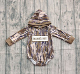 Preorder Samples LR2793 Embroidery MAMA'S BOY Camo Hoodie Baby Boys Romper