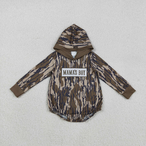 LR2793 Embroidery MAMA'S BOY Camo Hoodie Baby Boys Romper