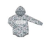 Preorder Samples LR2794 Embroidery MAMA'S BOY Camo Hoodie Baby Boys Romper