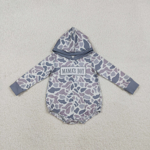 LR2794 Embroidery MAMA'S BOY Camo Hoodie Baby Boys Romper