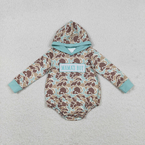 LR2795 Embroidery MAMA'S BOY Camo Hoodie Baby Boys Romper