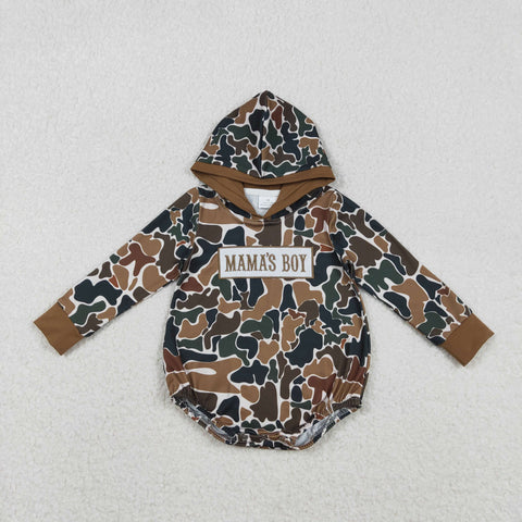 LR2796 Embroidery MAMA'S BOY Camo Hoodie Baby Boys Romper