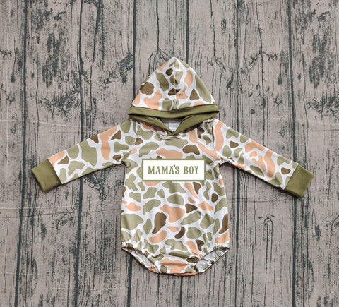 Preorder Samples LR2798 Embroidery MAMA'S BOY Dog Camo Hoodie Baby Boys Romper