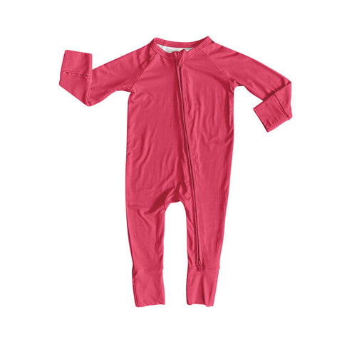 Preorder 11.16 MOQ 5 pcs LR2800 Solid Color Red Baby Sleepers Romper