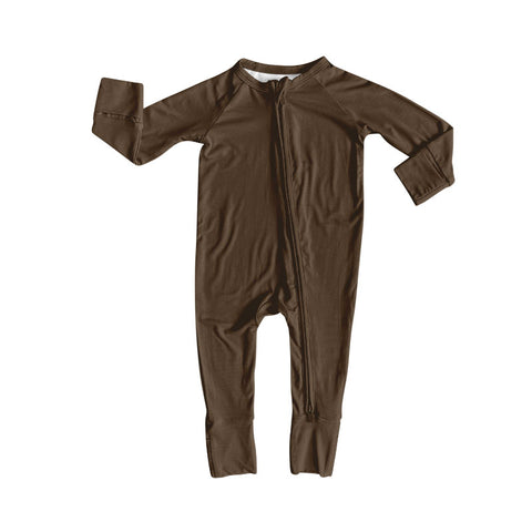 Preorder 11.16 MOQ 5 pcs LR2803 Solid Color Brown Baby Sleepers Romper