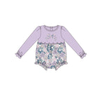 Preorder 11.16 MOQ 5 pcs LR2806 Flower Bows Purple Baby Girls Romper