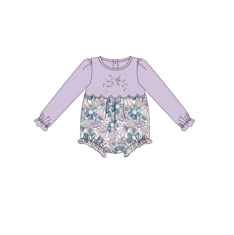 Preorder 11.16 MOQ 5 pcs LR2806 Flower Bows Purple Baby Girls Romper