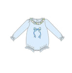 Preorder 11.16 MOQ 5 pcs LR2807 Flower Bows Sky Blue Baby Girls Romper