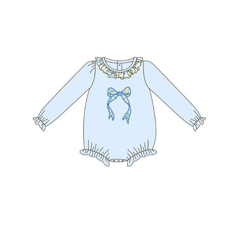 Preorder 11.16 MOQ 5 pcs LR2807 Flower Bows Sky Blue Baby Girls Romper
