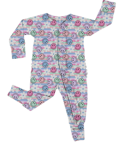 Preorder 11.17 MOQ 5 pcs Smiley Flower Stripe Baby Sleepers Romper
