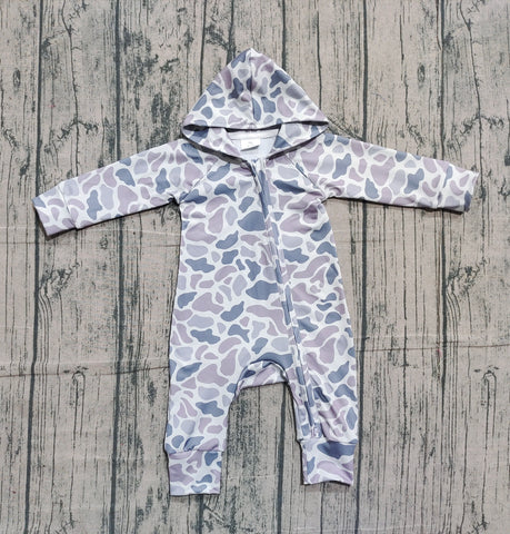 Preorder Samples LR2813 Hunting Camo Hoodie Zipper Baby Boys Romper