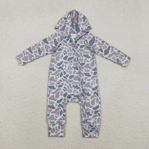 LR2813 Hunting Camo Hoodie Zipper Baby Boys Romper
