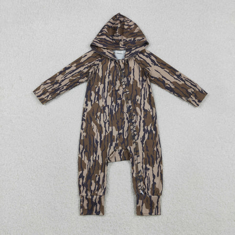 LR2814 Hunting Camo Hoodie Zipper Baby Boys Romper