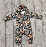 Preorder Samples LR2815 Hunting Camo Hoodie Zipper Baby Boys Romper