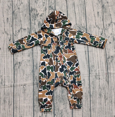 Preorder Samples LR2815 Hunting Camo Hoodie Zipper Baby Boys Romper