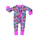 Preorder Samples LR2732 Cartoon Hot Pink Baby Sleepers Romper
