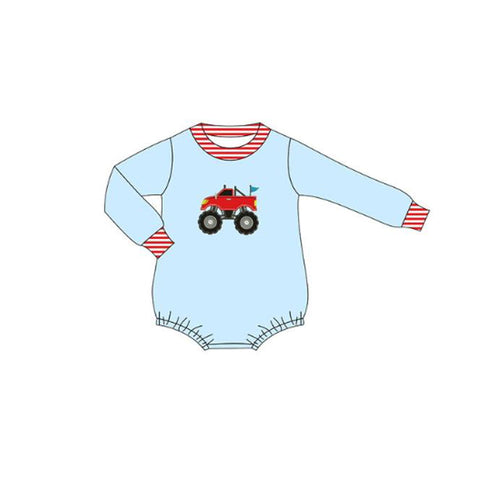 Preorder 11.20 MOQ 5 pcs LR2819 Truck Car Red Stripe Baby Boys Romper