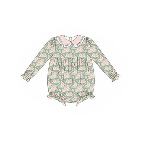 Preorder 11.20 MOQ 5 pcs LR2821 Fall Flower Ruffles Baby Girls Romper