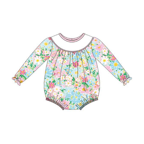 Preorder 11.20 MOQ 5 pcs LR2822 Flower Pink Cute Baby Girls Romper