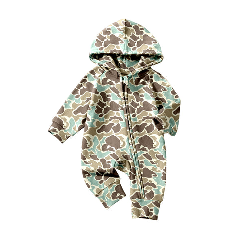Preorder 11.20 MOQ 5 pcs LR2823 Hunting Camo Hoodie Zipper Baby Boys Romper