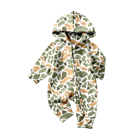 Preorder 11.20 MOQ 5 pcs LR2824 Hunting Camo Hoodie Zipper Baby Boys Romper