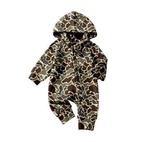 Preorder 11.20 MOQ 5 pcs LR2826 Hunting Camo Hoodie Zipper Baby Boys Romper