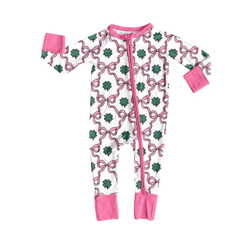 Preorder 11.21 MOQ 5 pcs LR2829 Bows Pink Baby Sleepers Romper
