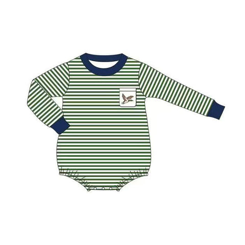 Preorder 11.20 MOQ 5 pcs LR2831 Mallard Ducks Stripe Baby Boys Romper