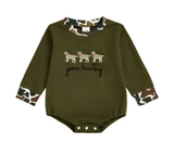 Preorder Samples LR2836 Embroidery Gone Hunting Camo Dog Baby Boys Romper